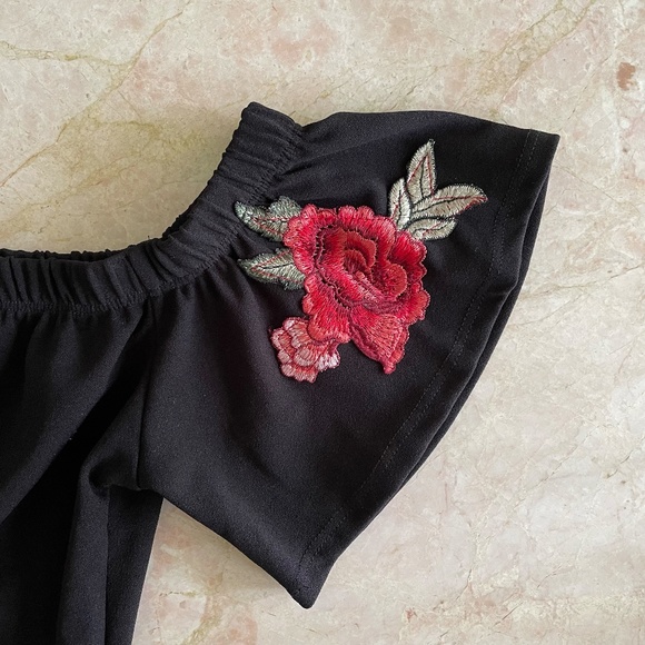 Bluebell Y2k Rose Embroidered Off the Shoulder Top - Picture 2 of 6